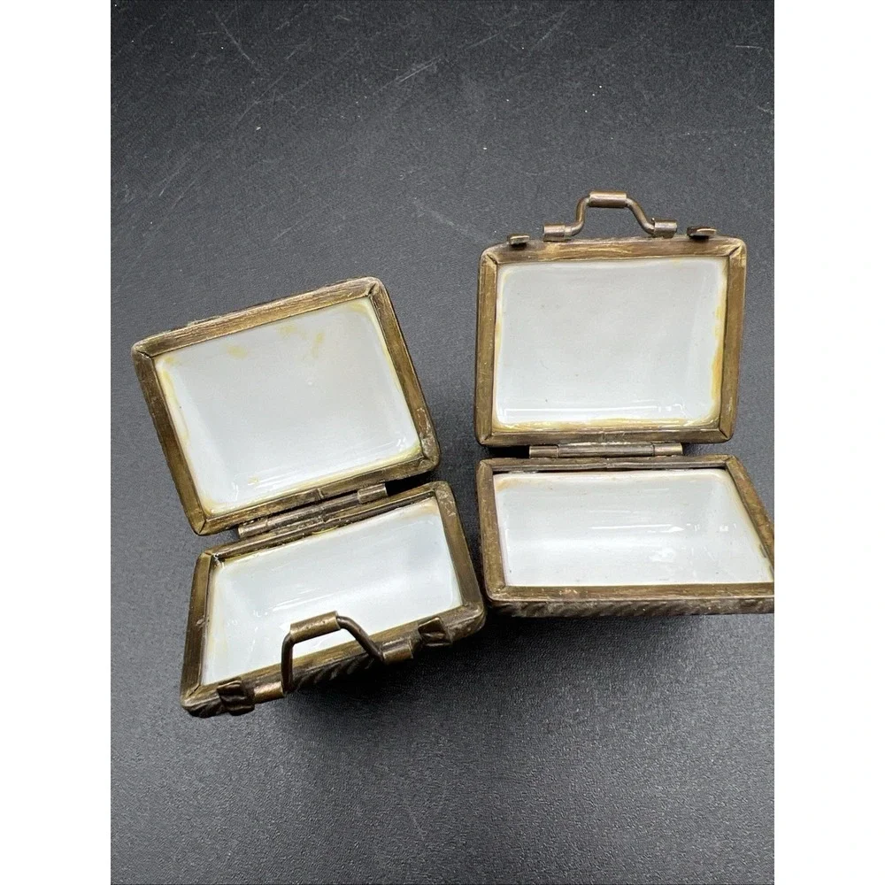 2 Vintage Collectible Porcelain Purse Trinket Boxes TWO'S Company